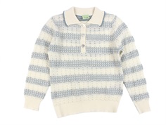 FUB ecru/misty green pointelle polo merino wool